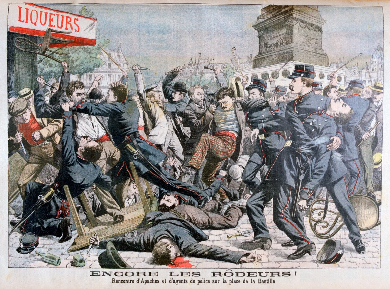 Gewapende criminelen vechten met de politie, Place de la Bastille, Parijs door Unbekannt
