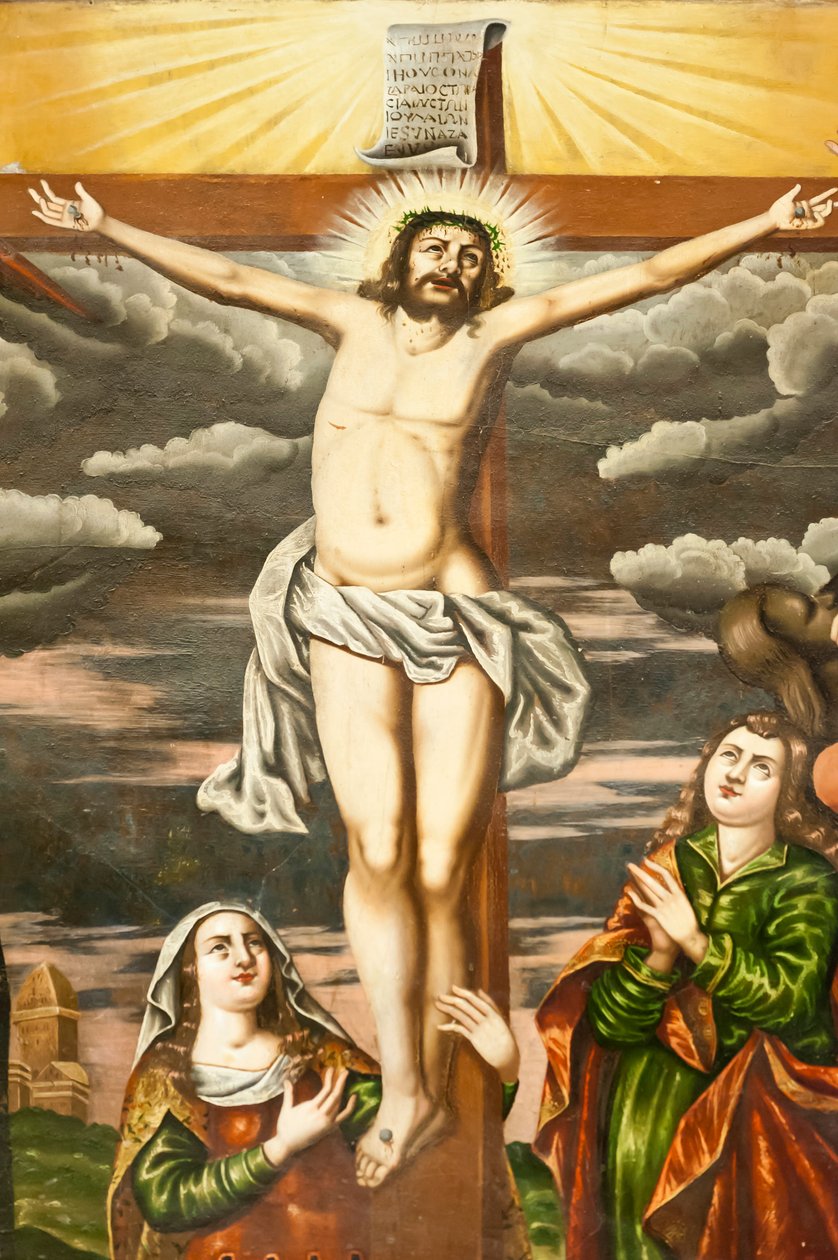 Armeense Apostolische Kerk; muurschildering; scène uit het Nieuwe Testament; de kruisiging van Jezus; Vank-kathedraal; Jolfa of New Julfa; Isfahan; Iran; Azië door Unbekannt