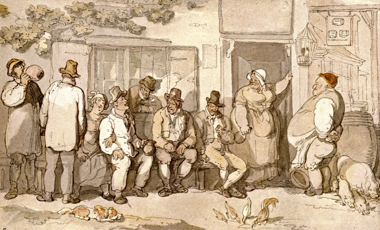 Bij de deur van hun herberg, ca. 1900 door Unbekannt
