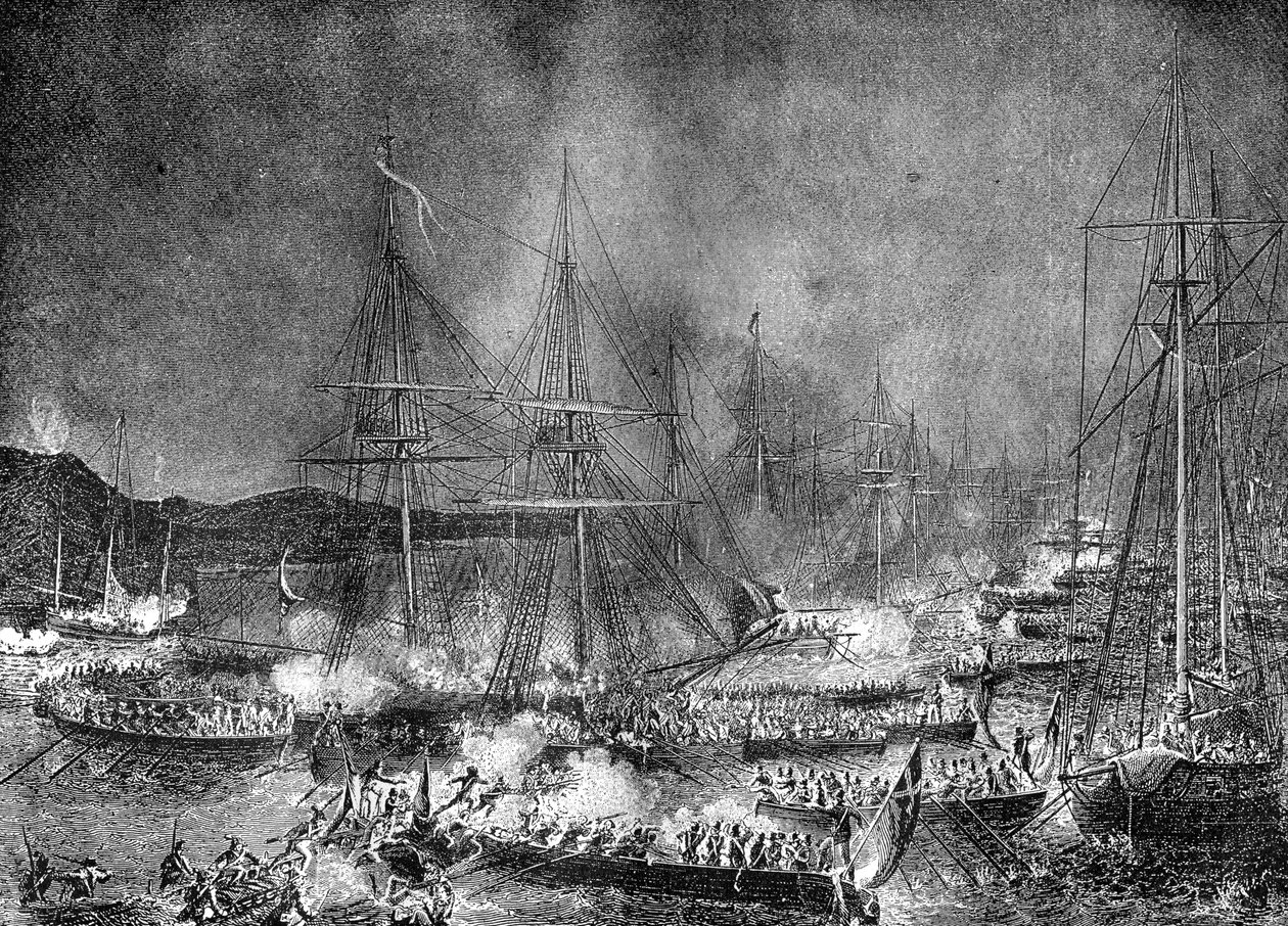 Aanval op de Franse invasievloot bij Boulogne, Frankrijk, 15-16 augustus 1801 door Unbekannt