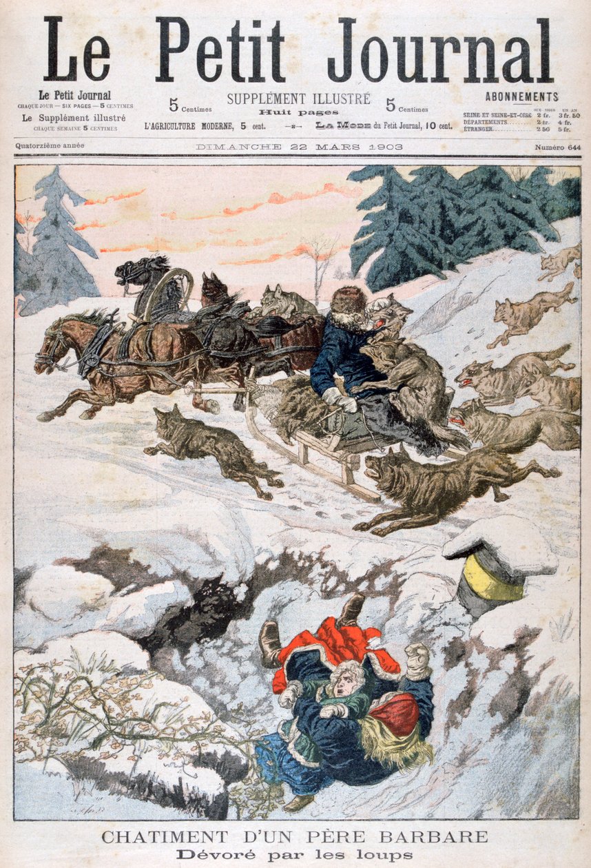 Aangevallen door wolven, Rusland, 1903 door Unbekannt