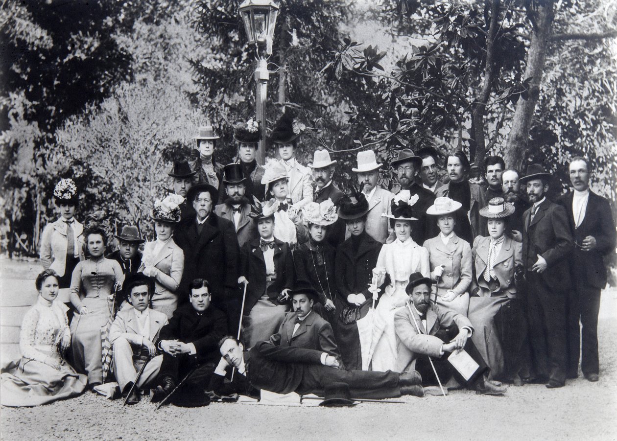 Auteur Maxim Gorky en Anton Tsjechov tussen de acteurs van het Moskouse Kunsttheater, 1900 door Unbekannt
