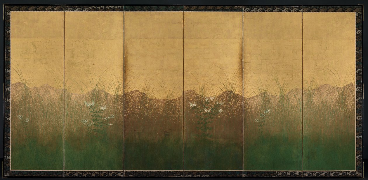 Herfstavond met Volle Maan op de Musashino Vlakte, begin 1600s door Unbekannt