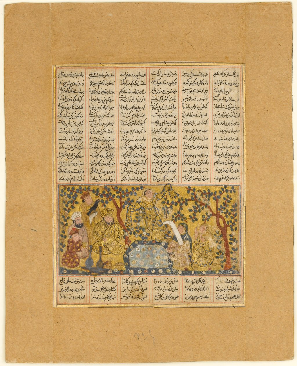 Bahram Gur vermaakt door de dochters van Barzin, Folio uit een Shahnama..., 1300-1330 door Unbekannt