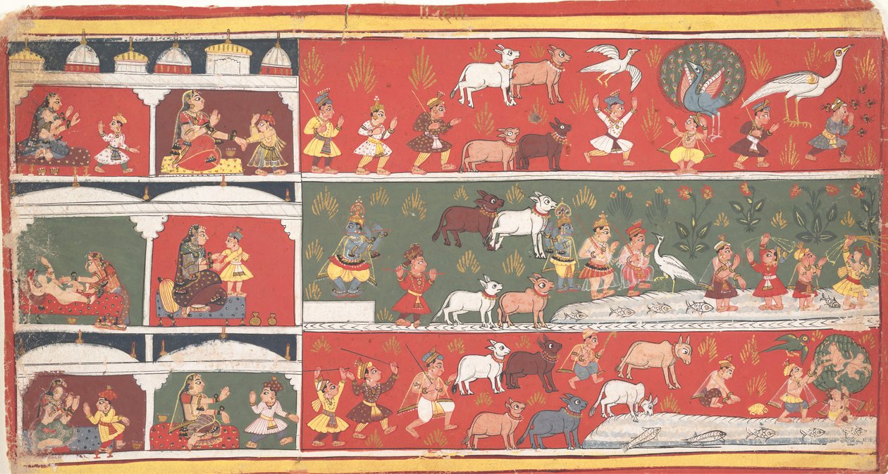 Bakasura, de kraandemon, arriveert in Brindavan... een verspreide Bhagavata Purana, ca. 1700 door Unbekannt