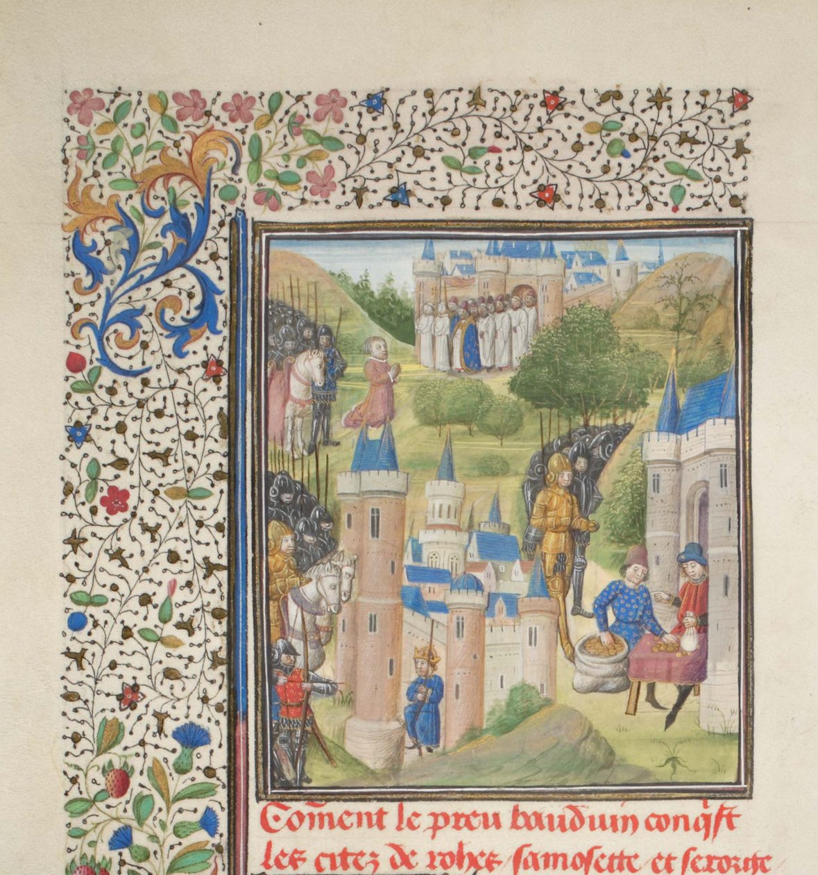 Boudewijn van Boulogne betreedt Edessa in februari 1098. Miniatuur uit de Historia van Willem van Tyrus, 1460s door Unbekannt