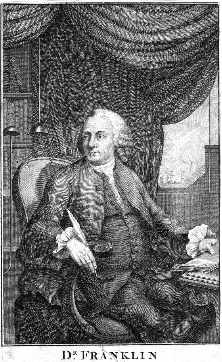 Benjamin Franklin, Amerikaanse wetenschapper, uitvinder en staatsman, eind 18e eeuw door Unbekannt