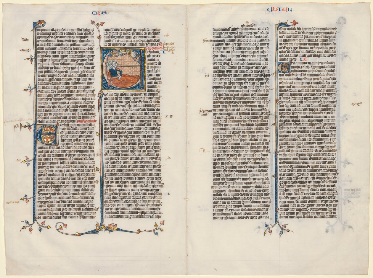 Bifolium uit een Bijbel: Initiaal E[t factum est] met Ezechiël, ca. 1290 door Unbekannt