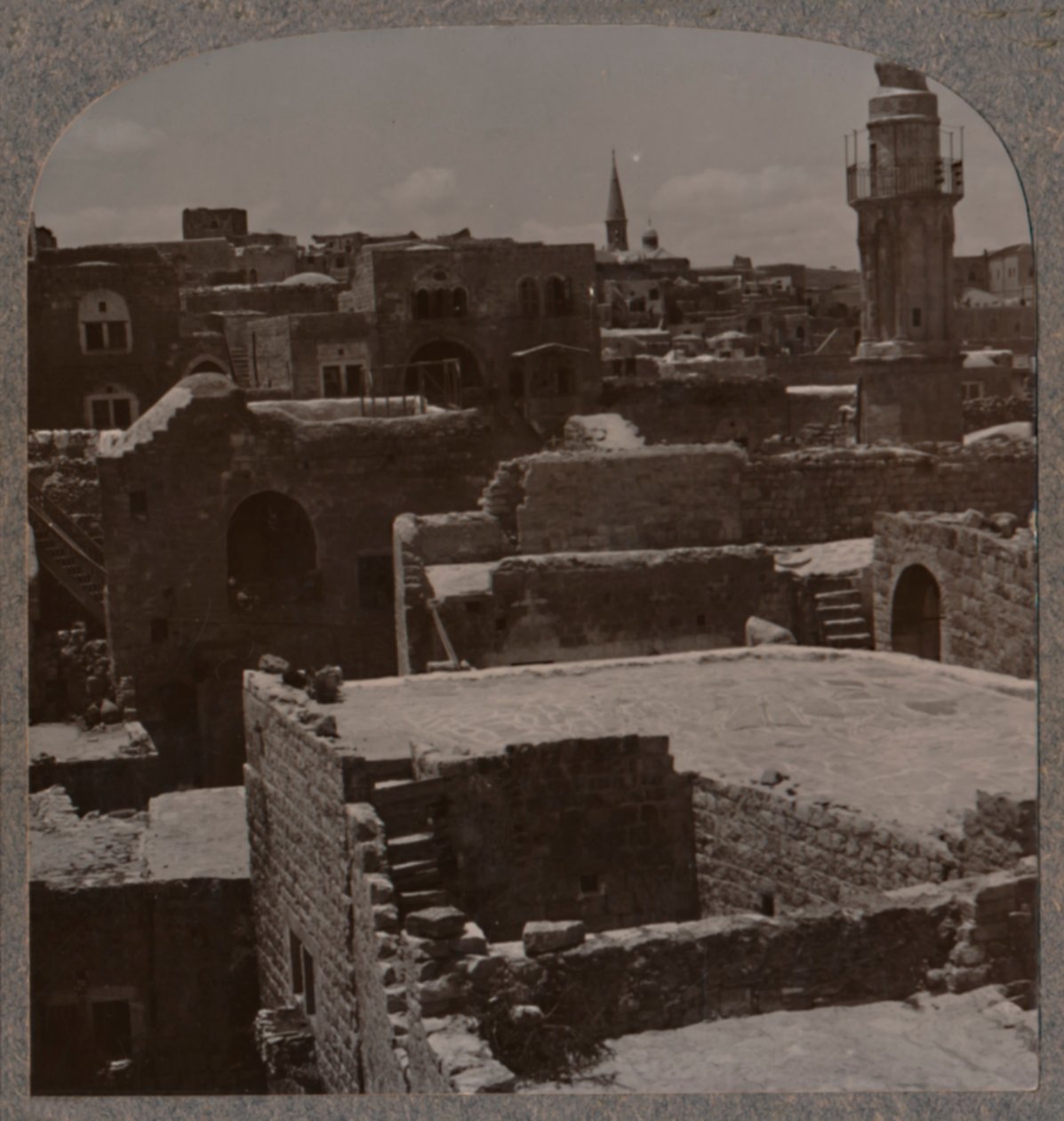 Vogelvlucht van Lydda, ca. 1900 door Unbekannt
