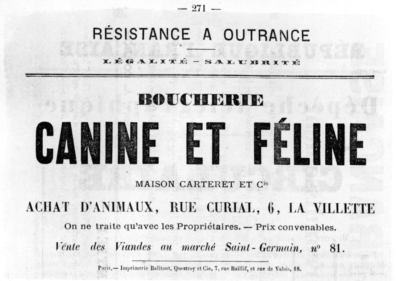 Boucherie Canine et Feline, uit Franse politieke posters van de Parijse Commune, mei 1871 door Unbekannt