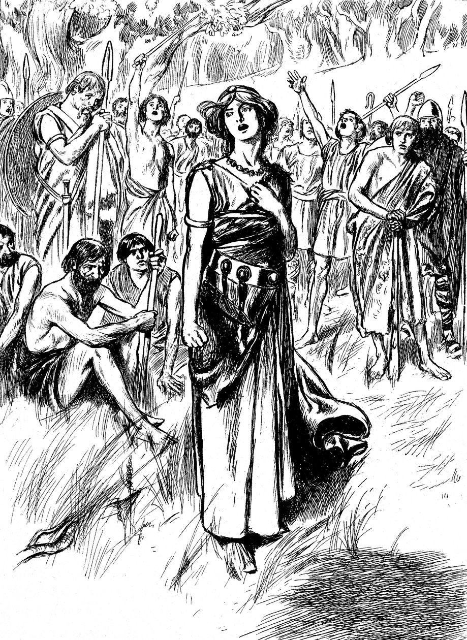 Boudicca Boadicea, 1e eeuwse Britse koningin van de Iceni, verzamelt haar troepen, ca. 1900 door Unbekannt