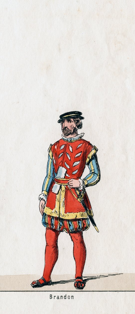 Brandon, kostuumontwerp voor Shakespeares toneelstuk, Henry VIII, 19e eeuw door Unbekannt