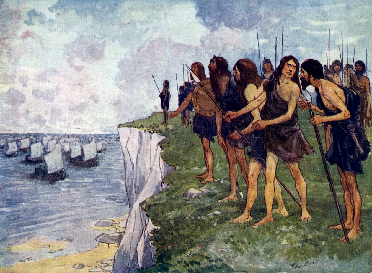 Britten wachten op de naderende komst van Viking-schepen door Unbekannt