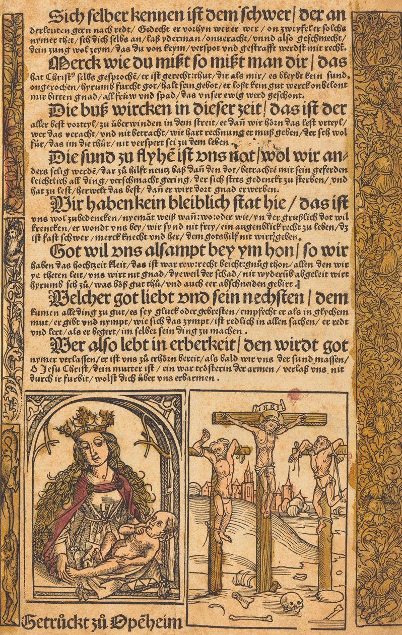 Pamflet met twee scènes uit het leven van Christus en groteske randen door Unbekannt
