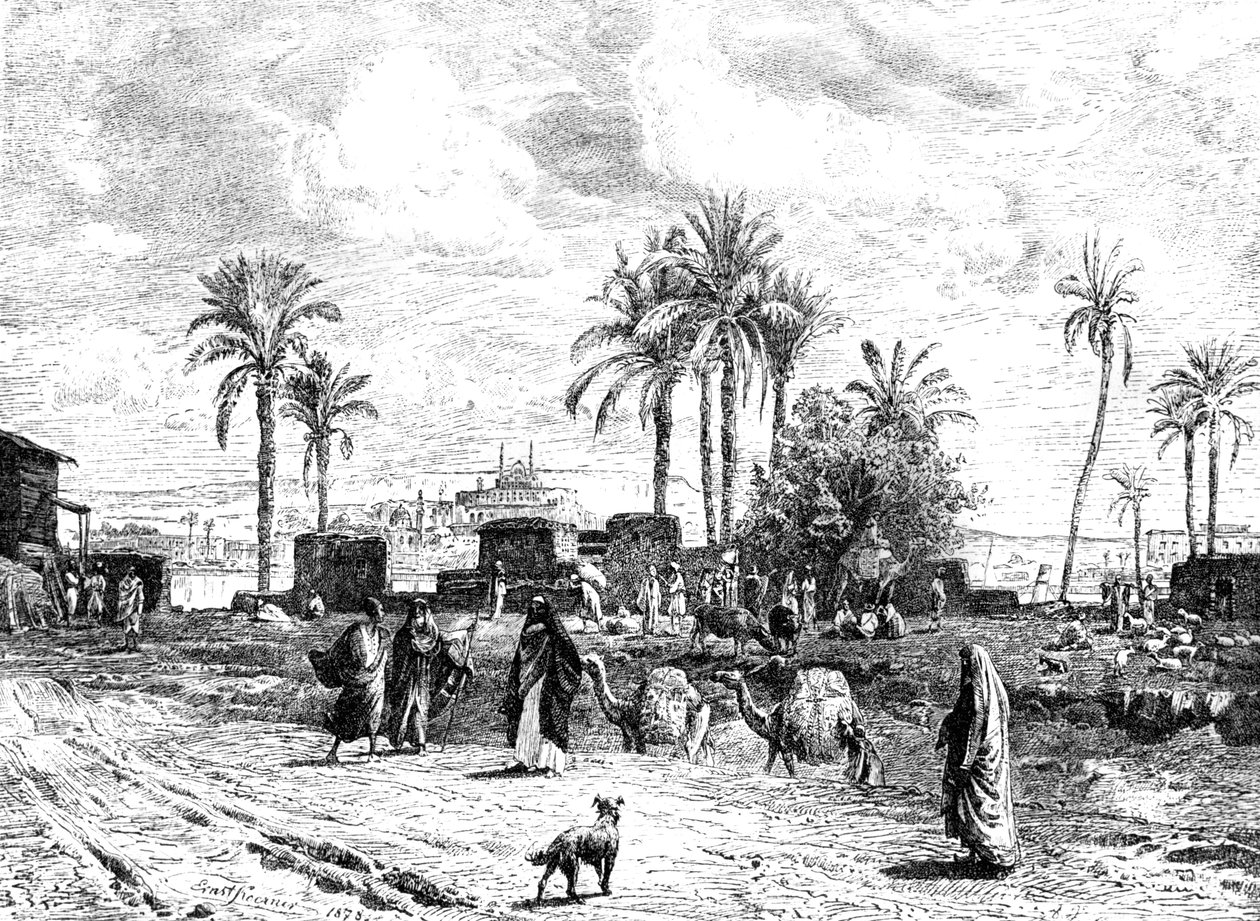 Caïro gezien vanaf de linkeroever van de Nijl, 1881 door Unbekannt