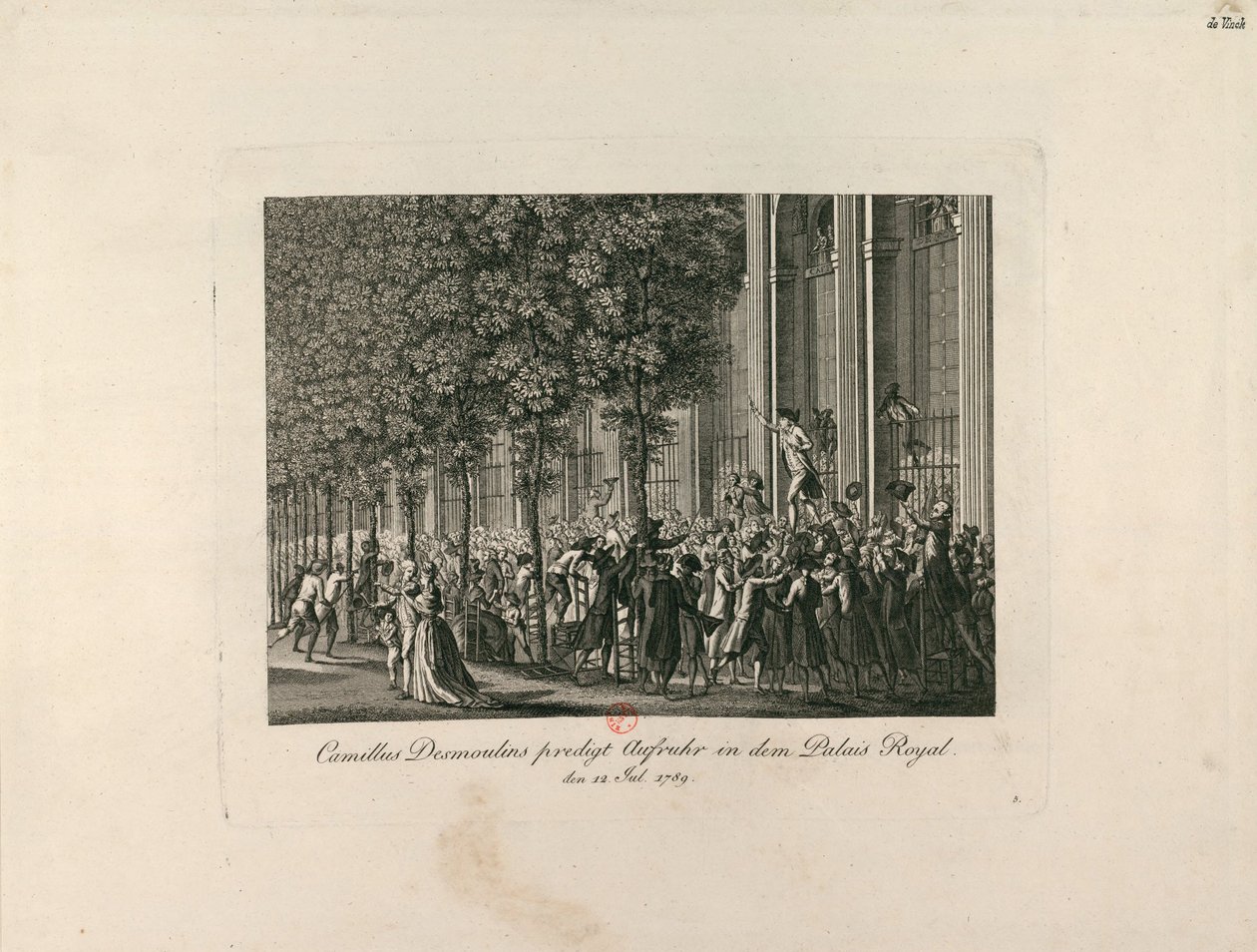Camille Desmoulins in de Palais Royal Tuinen, ca. 1797-1800 door Unbekannt