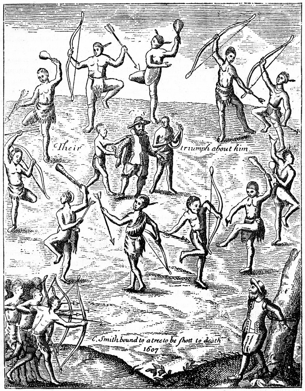 Kapitein John Smith gevangen genomen door de Indianen, Virginia, 1607, ca. 1880 door Unbekannt