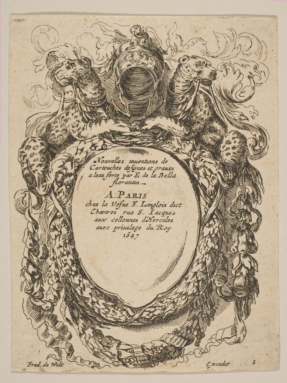 Cartouche met titel: Nouvelles inventions de Cartouches, 17e eeuw door Unbekannt