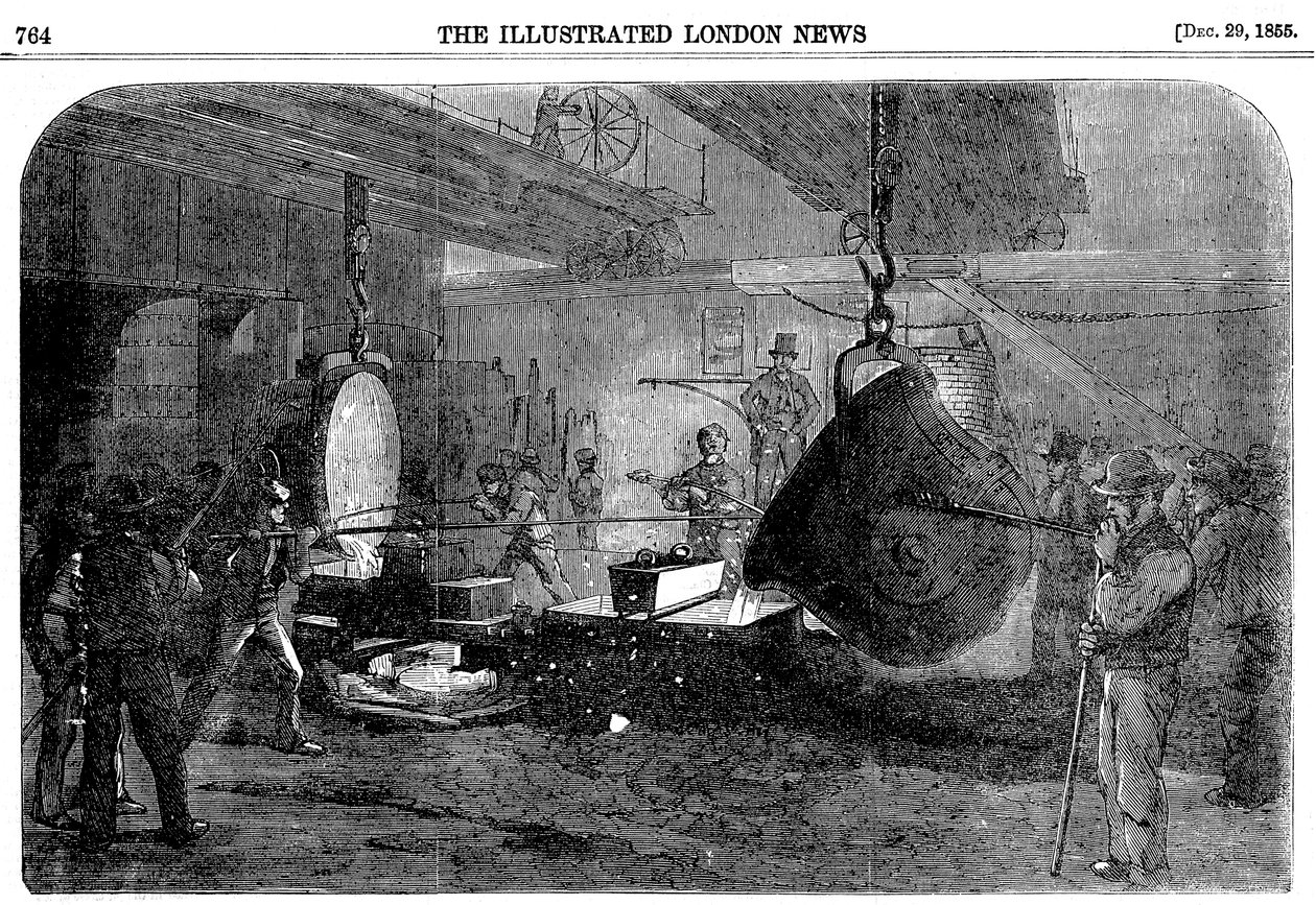 Gieten van een mortier bij Grissells Regents Canal Ironworks, City Road, Londen, 1855 door Unbekannt