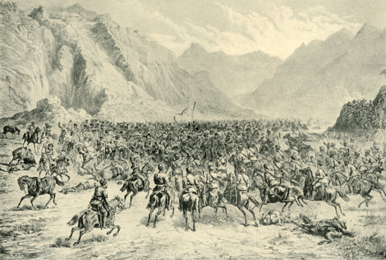 Aanval van Punjab Cavalerie in de tweede actie nabij Charasia, op 24 april 1880 door Unbekannt