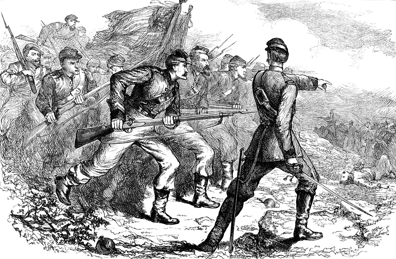 Aanval van de Federals bij Corinth, Amerikaanse Burgeroorlog, ca. 1880 door Unbekannt