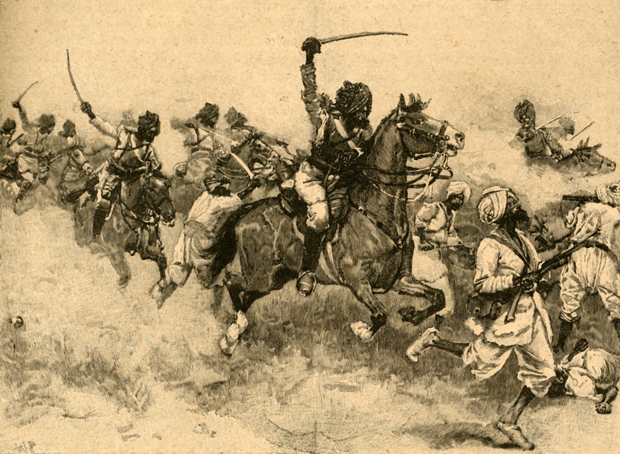 Aanval van de cavalerie bij de Slag bij Miani Meeanee, Sindh, India, 1843 c1890 door Unbekannt