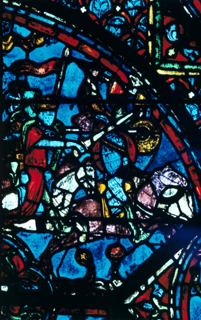Karel de Grote vecht tegen de Saracenen, glas-in-lood, Kathedraal van Chartres, Frankrijk, ca. 1225 door Unbekannt