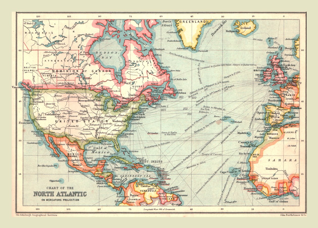Kaart van de Noord-Atlantische Oceaan, 1902 door Unbekannt
