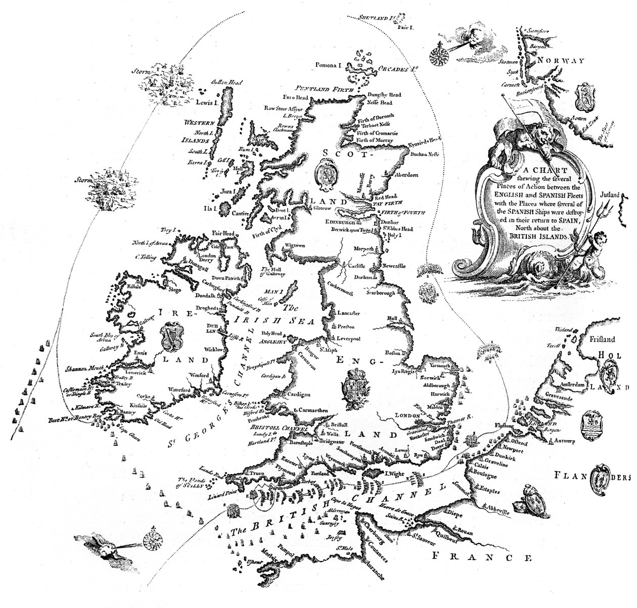 Kaart van de koers van de Spaanse Armada, 1588 1893 door Unbekannt
