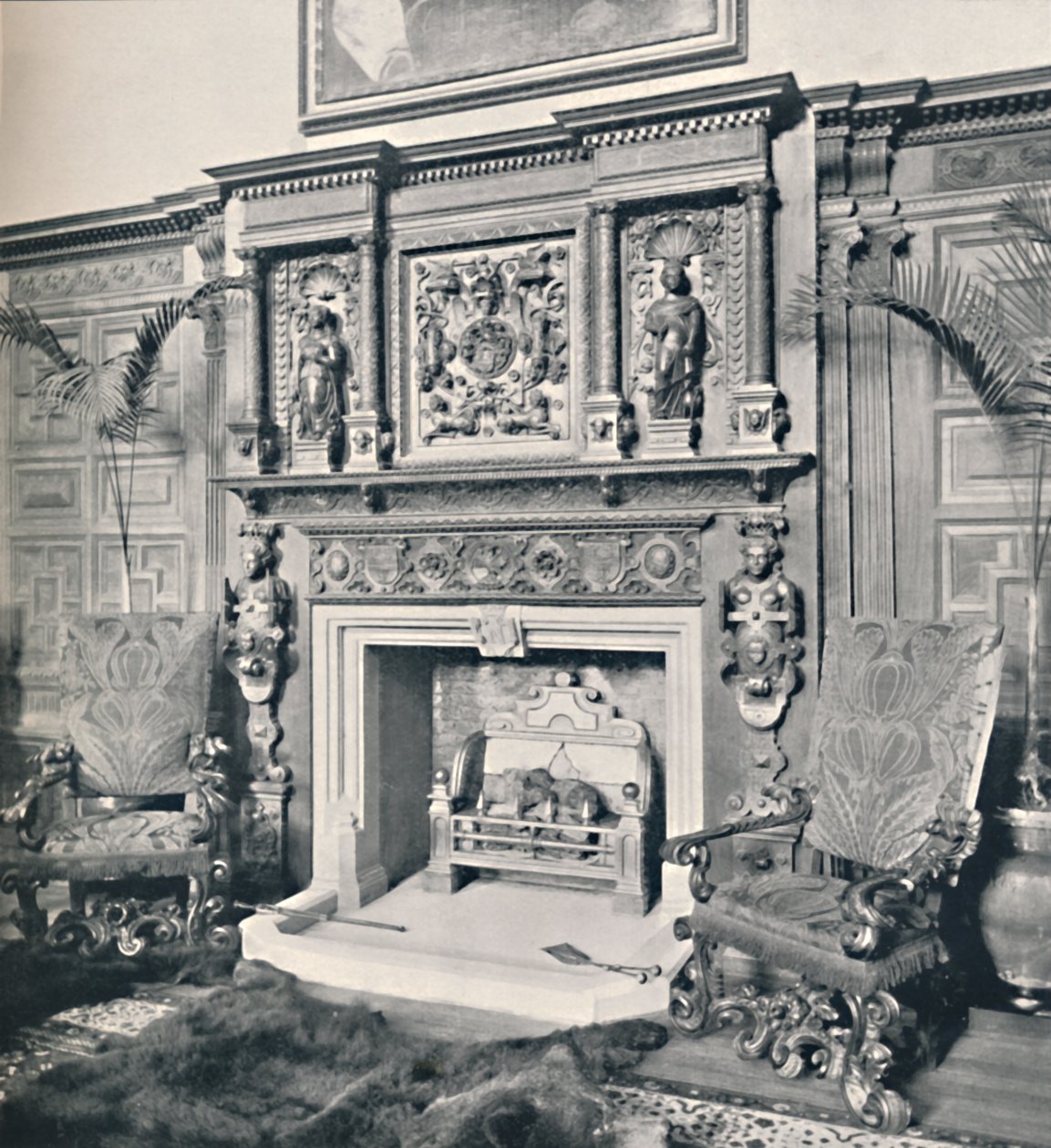 Schouw in de Grote Zaal, Castle Ashby, Northampton, 1927 door Unbekannt