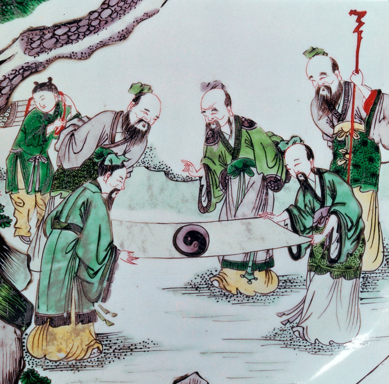 Chinese schaal met een waarzeggerijscène, 17e eeuw door Unbekannt