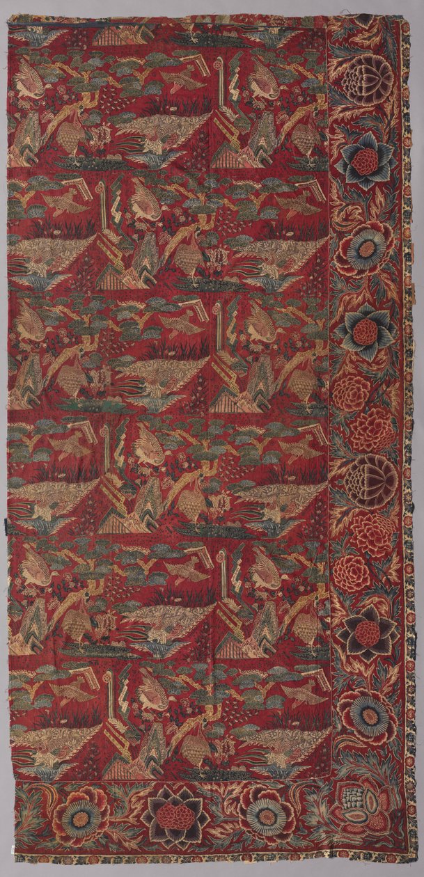 Chintz bedsprei of wandkleed met een Japans geïnspireerd patroon, rechterhelft, eerste helft 18e eeuw door Unbekannt