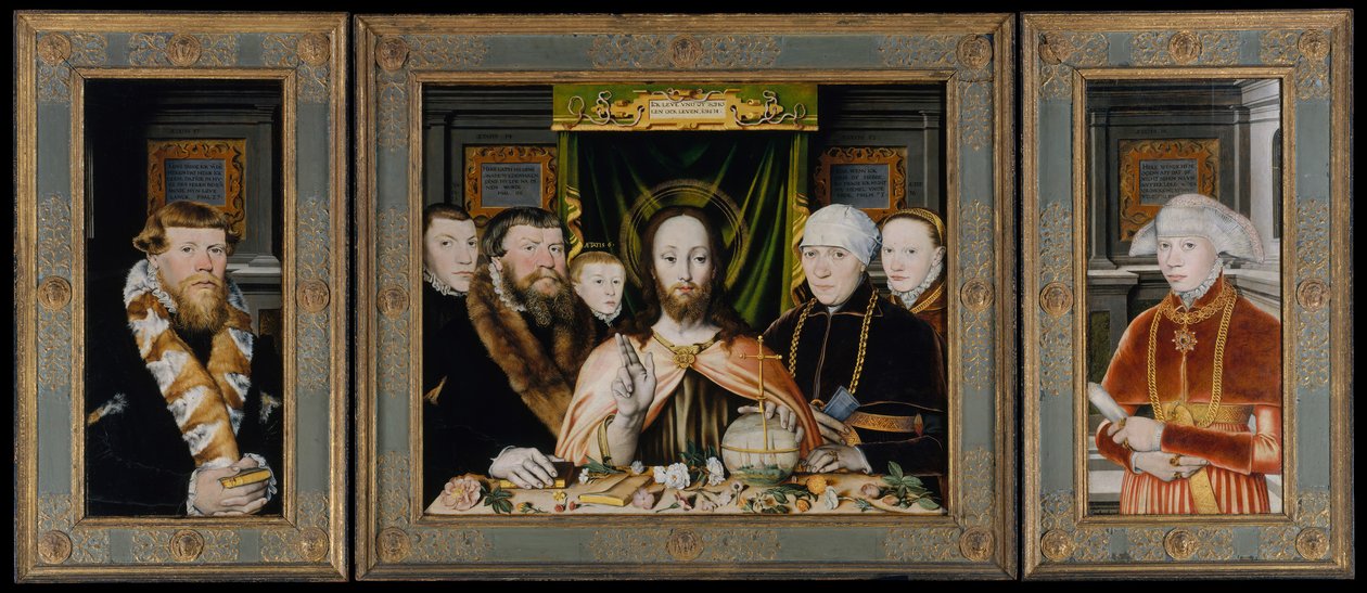 Christus zegent, omringd door een schenkersfamilie, ca. 1573-82 door Unbekannt