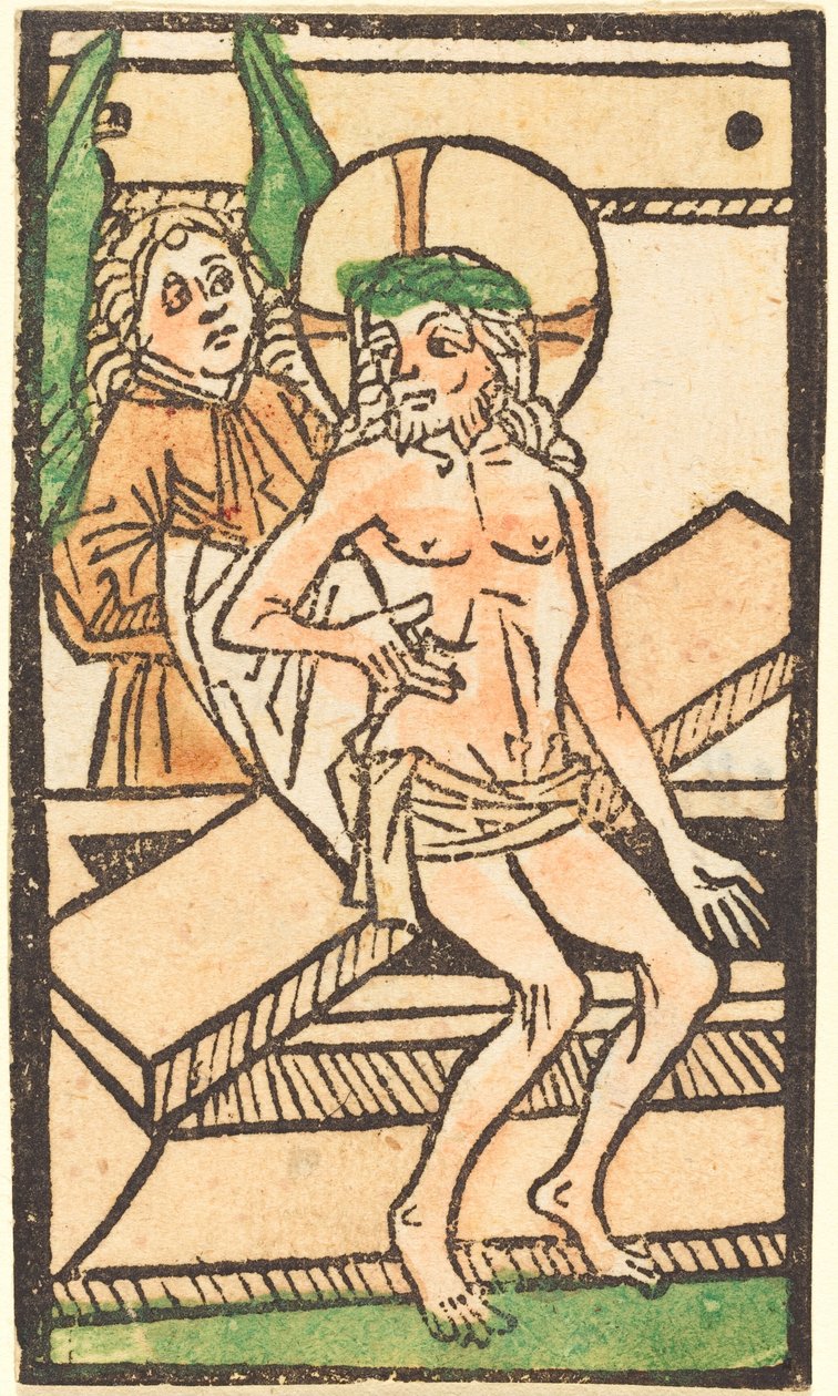 Christus zittend op zijn graf met een engel door Unbekannt