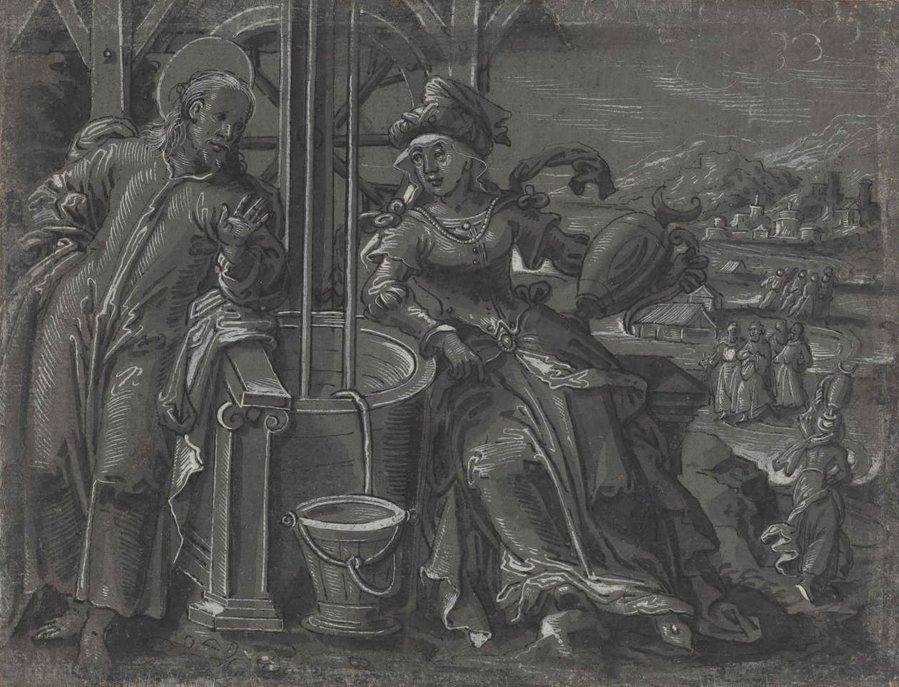 Christus en de vrouw van Samaria (verso), ca. 1600 door Unbekannt