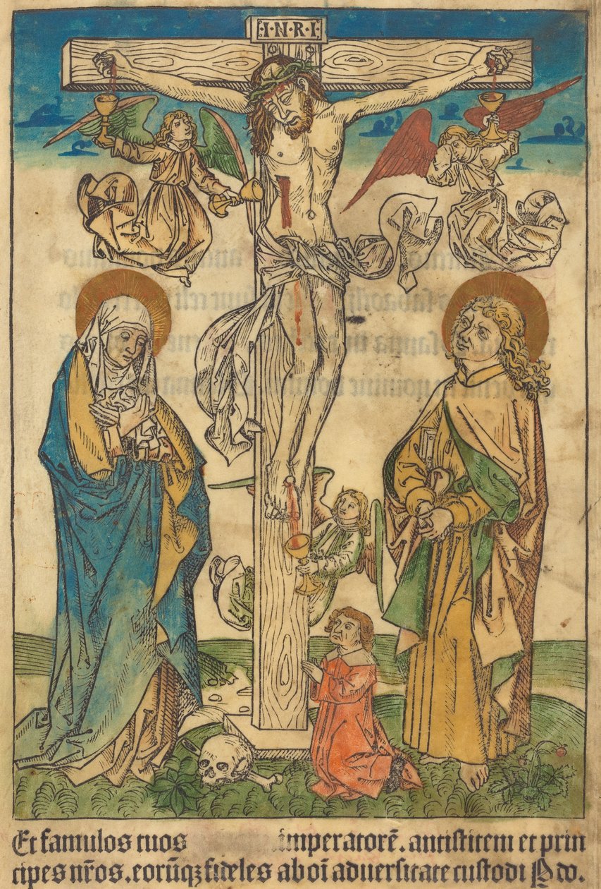 Christus aan het kruis met engelen door Unbekannt
