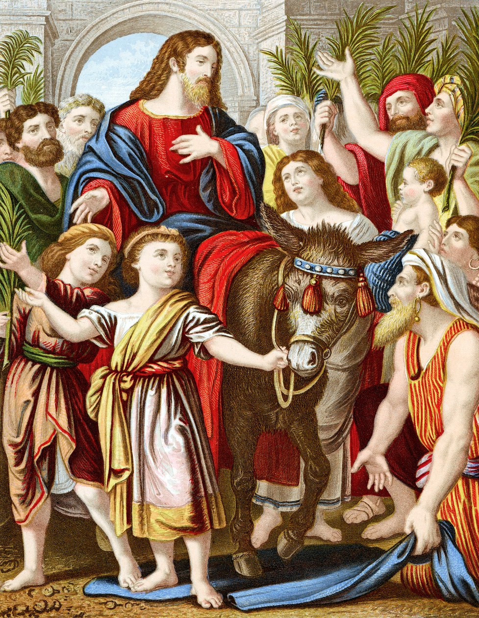 Christus rijdt op een ezel Jeruzalem binnen, c1860 door Unbekannt
