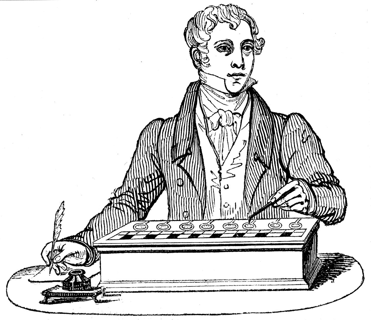 Klerk die een Pascal rekenmachine gebruikt, 1835 door Unbekannt