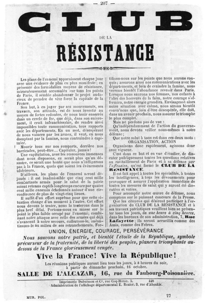 Club de la Resistance, uit Franse politieke posters van de Parijse Commune door Unbekannt