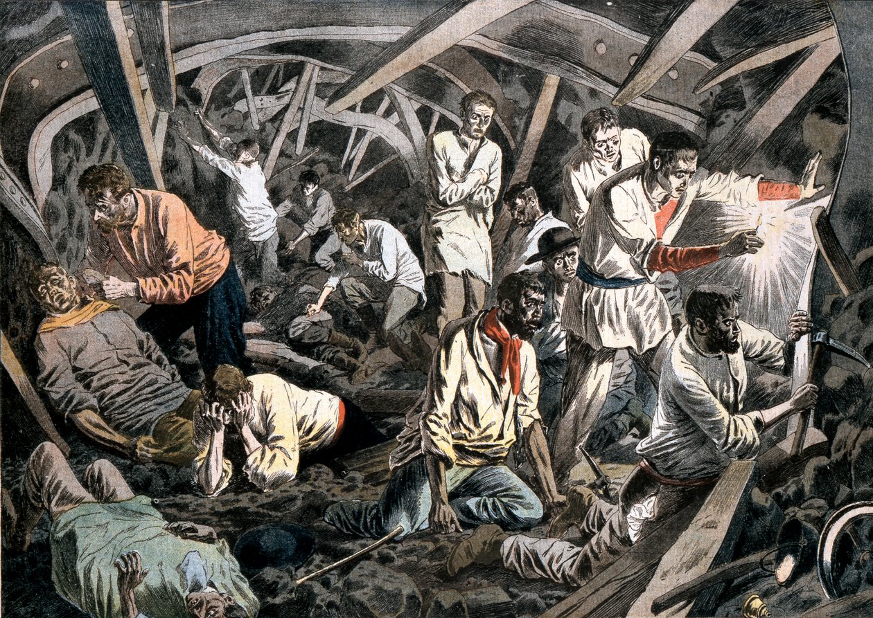 Kolenmijnwerkers vast ondergronds door een dakval, Courrieres Mines, Pas-de-Calais, Frankrijk door Unbekannt