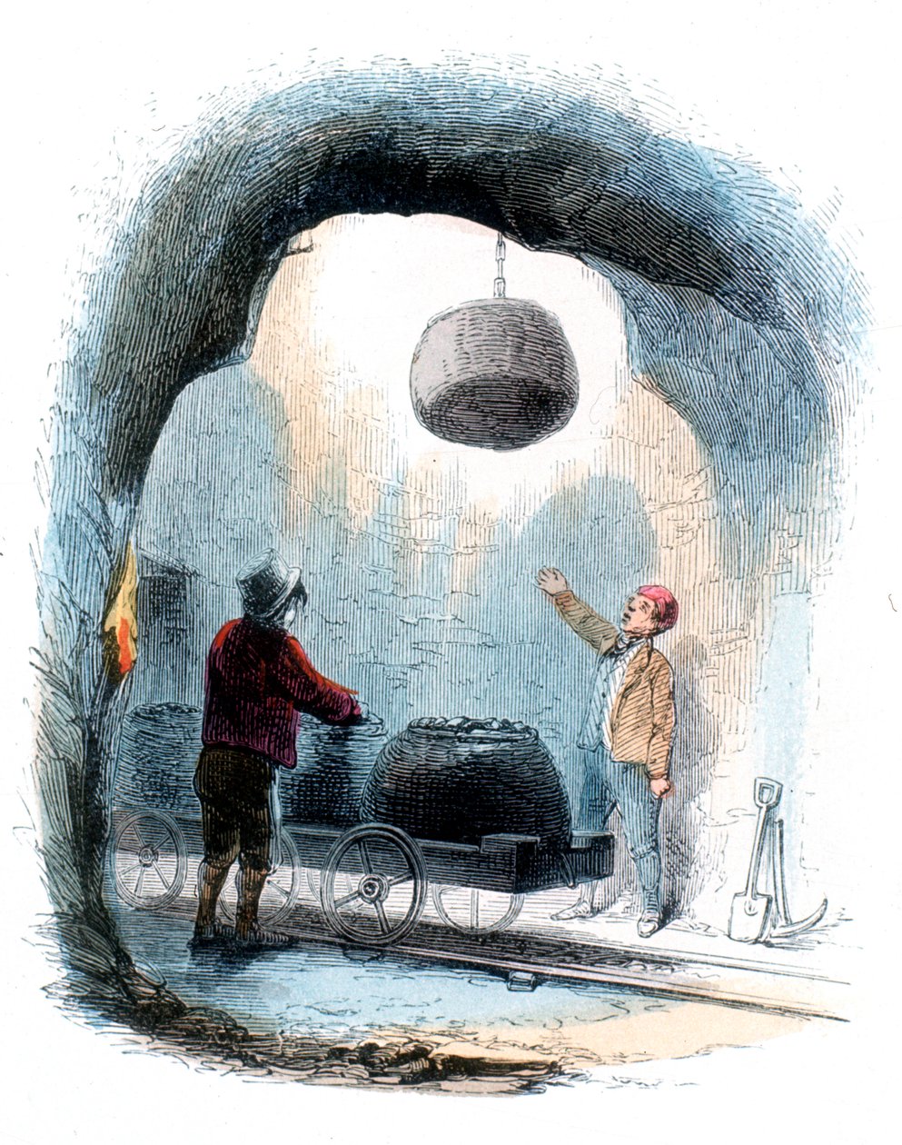 Kolenmijnbouw: het sturen van manden met kolen naar de oppervlakte van een mijn, 1852 door Unbekannt