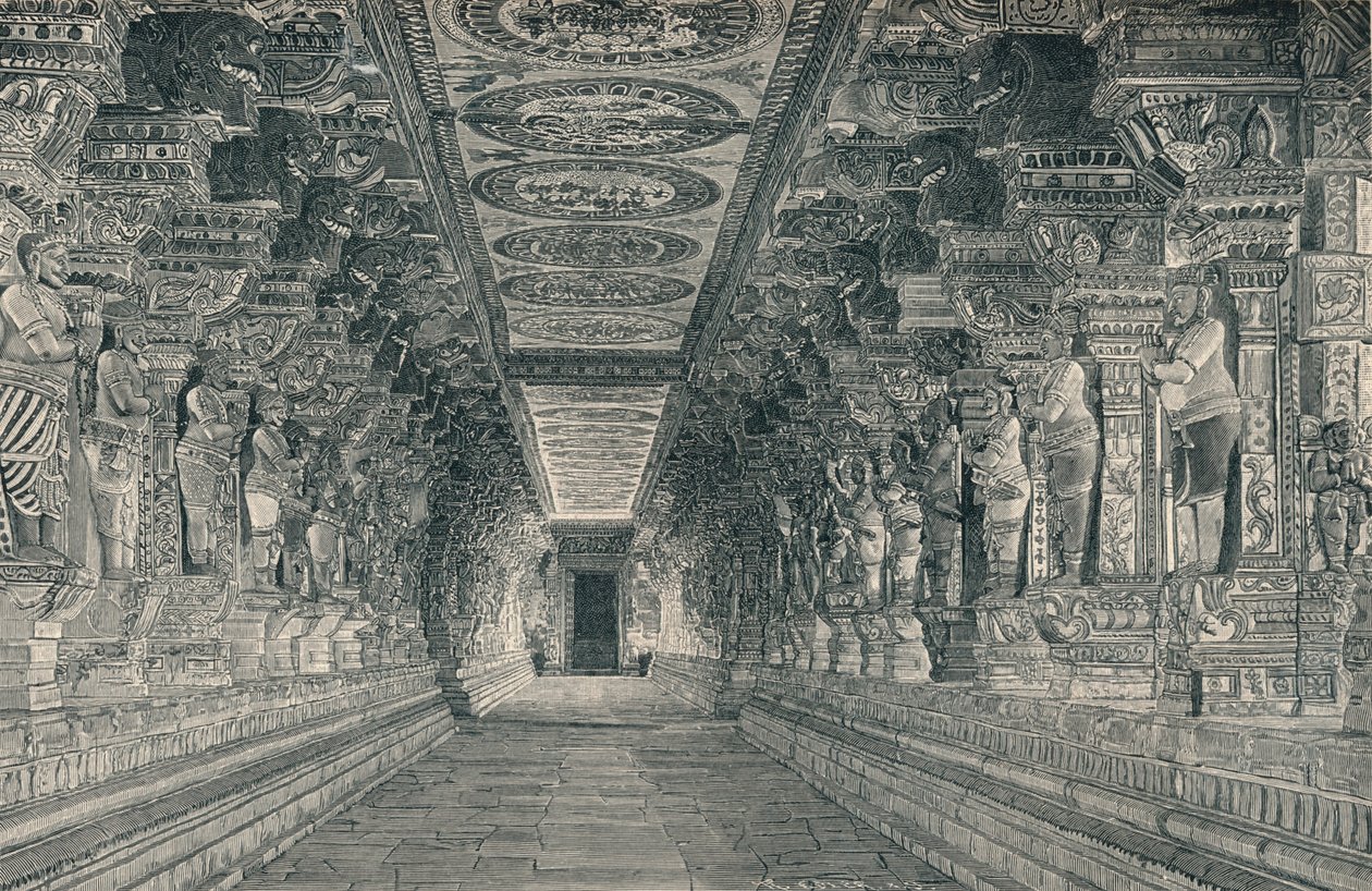 Colonnade in het interieur van de Hindoe-tempel op het eiland Rameswaram Zuid-India, ca. 1903 door Unbekannt