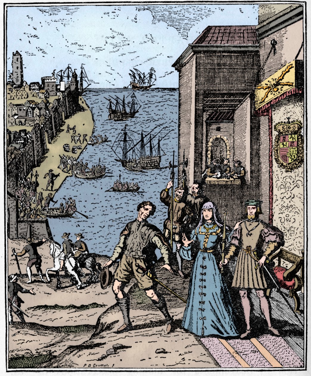 Columbus met Ferdinand en Isabella, 3 augustus 1492 door Unbekannt