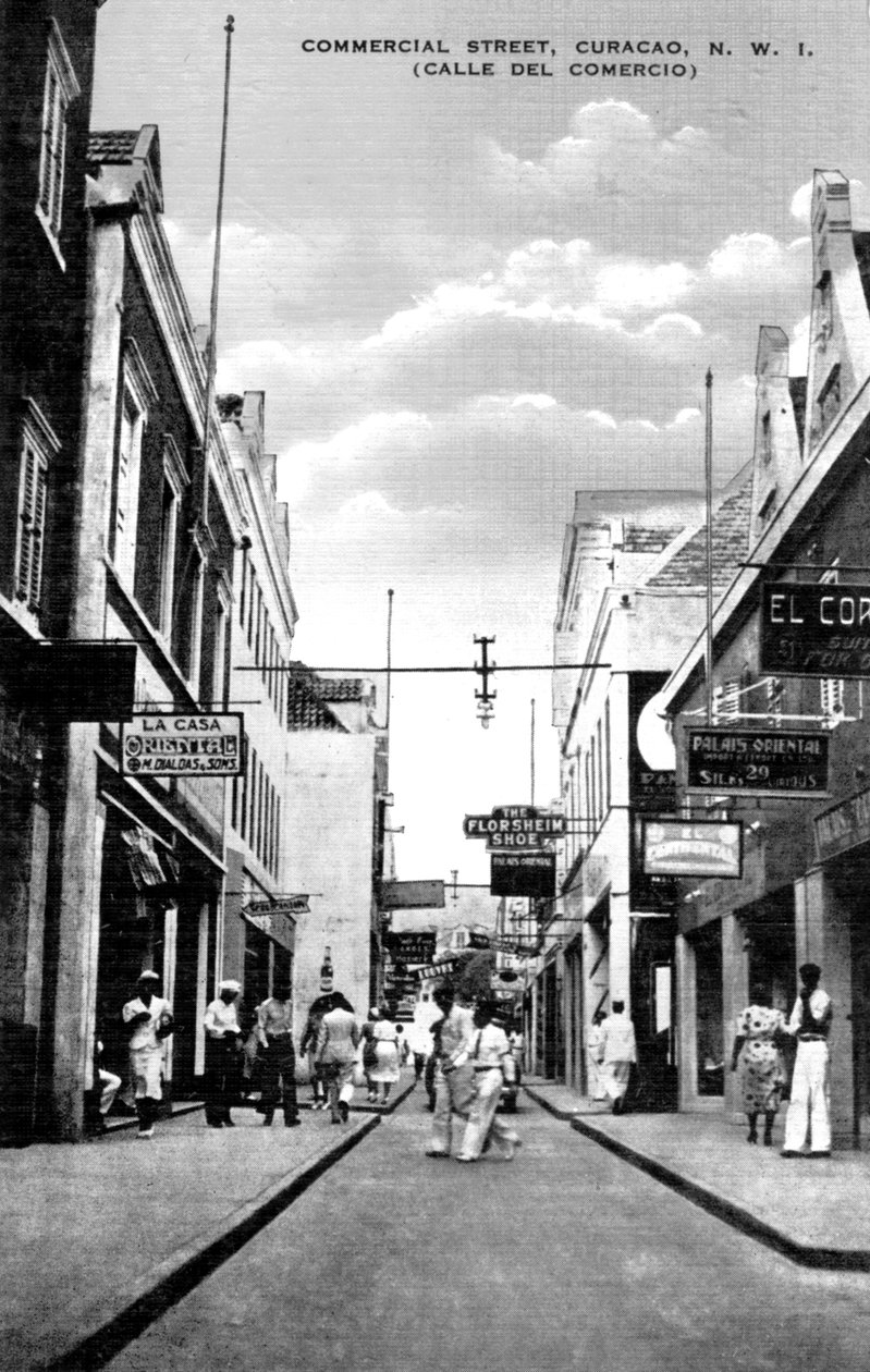 Commerciële straat, Curaçao, Nederlandse Antillen, ca. 1900s door Unbekannt