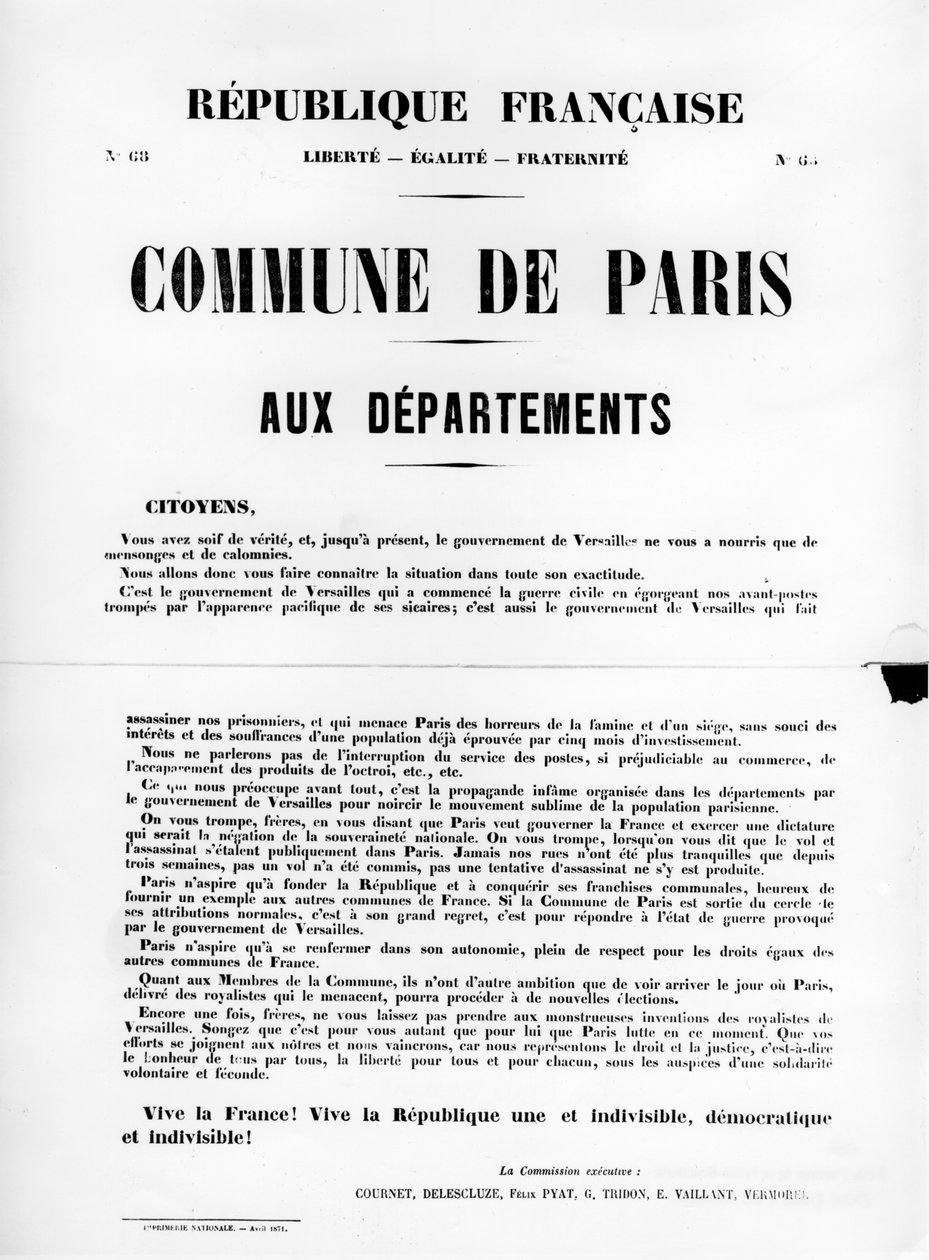 Commune van Parijs, uit Franse politieke posters van de Parijse Commune, mei 1871 door Unbekannt