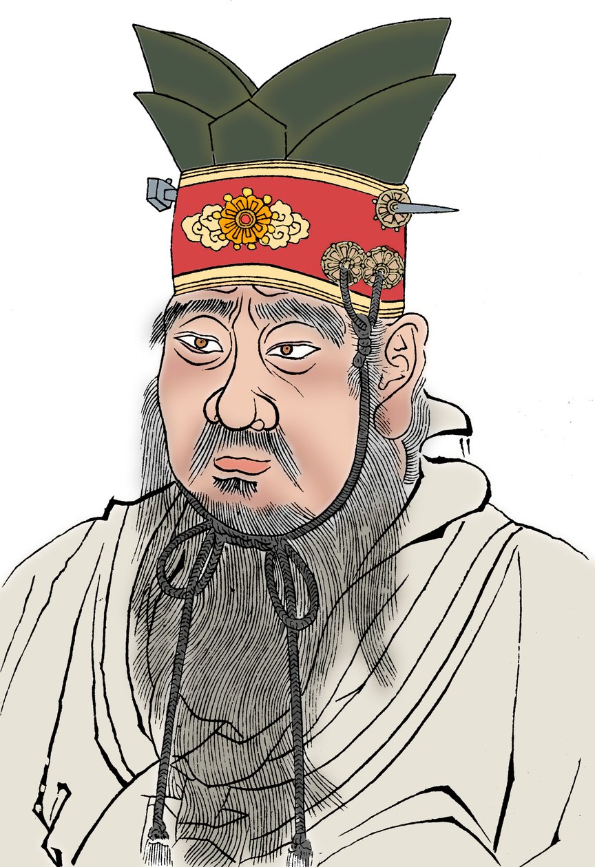Confucius 551-479 v.Chr., Chinese filosoof. Van een wrijving van een marmeren plaat in een Confuciaanse tempel door Unbekannt