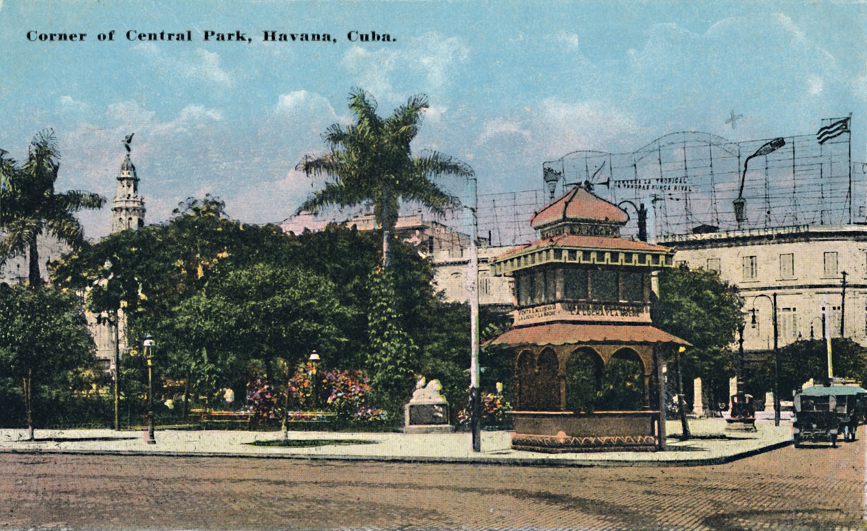 Hoek van Central Park, Havana, Cuba, ca. 1910 door Unbekannt