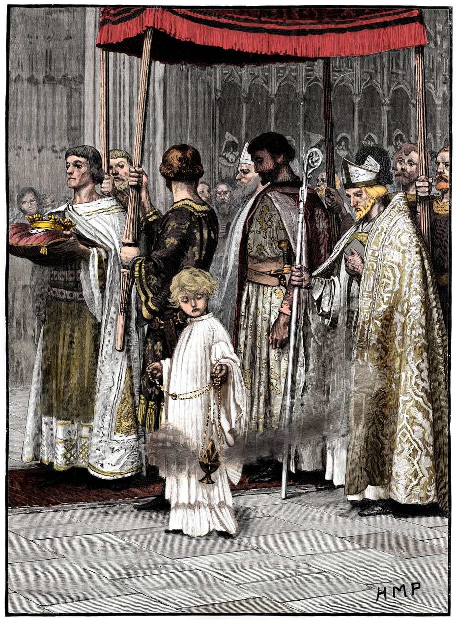 Kroning van Richard I in Westminster Abbey 1189, ca. 1880 door Unbekannt
