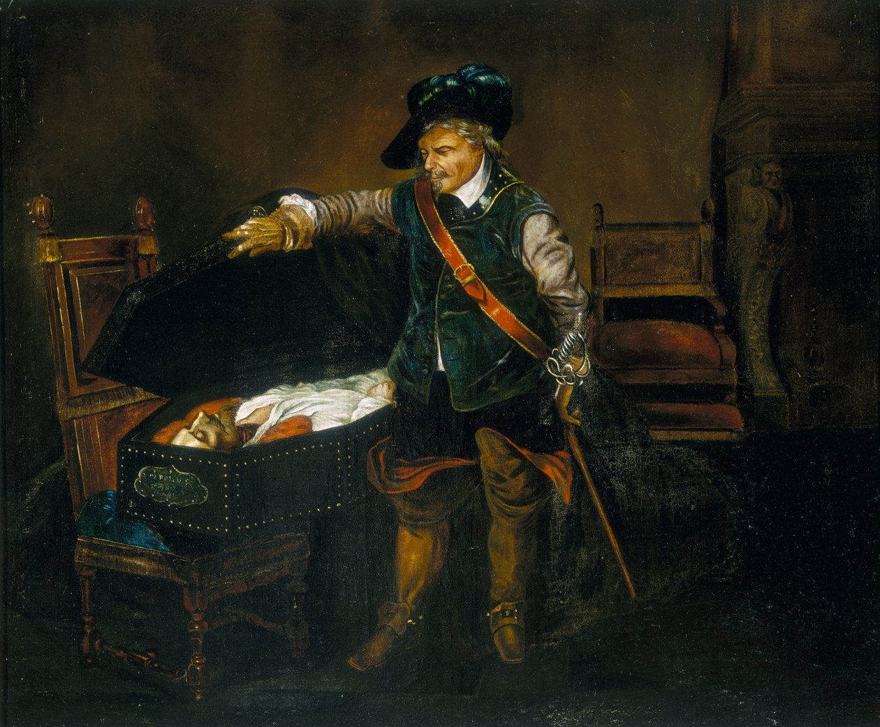 Cromwell die naar het Lichaam van Karel I Staart, na 1850 door Unbekannt