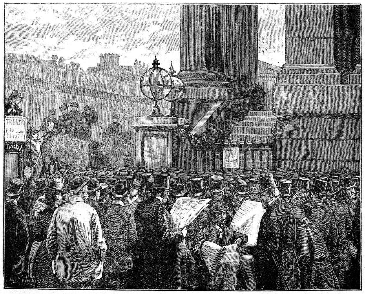 Menigte bij het Mansion House leest de bulletins over de ziekte van de Prins van Wales door Unbekannt